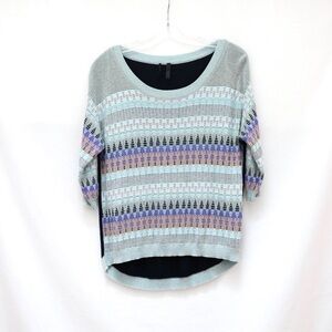 Guess blue striped knit top fair isle sweater metallic bohemian half sleeve S
